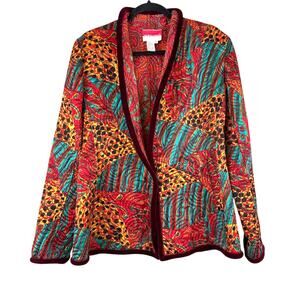 Vintage 80s Oscar De La Renta Studio Womens10 Quilted Silk Patchwork Jacket Mint